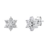 0.05 Carat (ctw) Round White Diamond Ladies Cluster Style Floral Stud Earrings | 925 Sterling Silver