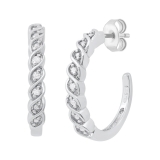 Ladies Round White Accents Diamond Infinity Swirl Ribbon Huggies Hoop Earrings | 925 Sterling Silver