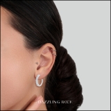 Ladies Round White Accents Diamond Infinity Swirl Ribbon Huggies Hoop Earrings | 925 Sterling Silver