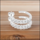 Ladies Round White Accents Diamond Infinity Swirl Ribbon Huggies Hoop Earrings | 925 Sterling Silver