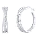 Ladies Round White Accents Diamond Infinity Crossover Huggies Hoops Earrings | 925 Sterling Silver