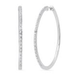 Ladies Round White Accents Diamond Circular Sparkling Huggies Hoop Earrings | 925 Sterling Silver