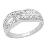 0.12 Carat (ctw) Round White Diamond Ladies Bypass Style Fancy Engagement Ring | 925 Sterling Silver