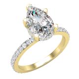 10X7 MM Pear Shaped Cubic Zirconia and Round White Diamond Engagement Ring |10K Yellow Gold