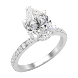 10X7 MM Pear Shaped Cubic Zirconia and Round White Diamond Engagement Ring |10K White Gold