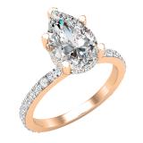 10X7 MM Pear Shaped Cubic Zirconia and Round White Diamond Engagement Ring |10K Rose Gold