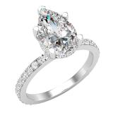 10X7 MM Pear Shaped Cubic Zirconia and Round White Diamond Engagement Ring | Platinum