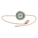 1 mm Dianty Round Blue Sapphire Turquiose & White Diamonds Ladies Circle Bracelet 14K Rose Gold