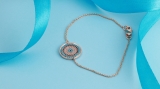 1 mm Dianty Round Blue Sapphire Turquiose & White Diamonds Ladies Circle Bracelet 14K Rose Gold