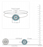 1 mm Dianty Round Blue Sapphire Turquiose & White Diamonds Ladies Circle Bracelet 925 Sterling Silver