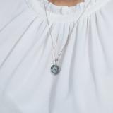 1 mm Dianty Round Blue Sapphire, Turquiose & White Diamonds Ladies Circle Pendant | 10K White Gold