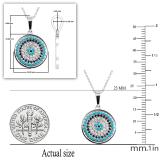 1 mm Dianty Round Blue Sapphire, Turquiose & White Diamonds Ladies Circle Pendant | 10K White Gold