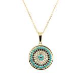 1 mm Dianty Round Blue Sapphire, Turquiose & White Diamonds Ladies Circle Pendant | 10K Yellow Gold