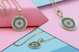 1 mm Dianty Round Blue Sapphire, Turquiose & White Diamonds Ladies Circle Pendant | 10K Yellow Gold