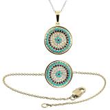 1 mm Dianty Round Blue Sapphire Turquiose & White Diamonds Ladies Combo Set | 10K Yellow Gold