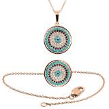 1 mm Dianty Round Blue Sapphire Turquiose & White Diamonds Ladies Combo Set | 10K Rose Gold