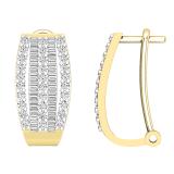 1.02 Carat (ctw) Baguette & Round White Diamond Ladies Hoop Earrings 1 CT | 18K Yellow Gold