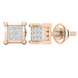 0.28 Carat (ctw) Princess & Round White Diamond Square Shape Ladies Earrings 1/4 CT | 10K Rose Gold