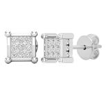 0.28 Carat (ctw) Princess & Round White Diamond Square Shape Ladies Earrings 1/4 CT | 925 Sterling Silver