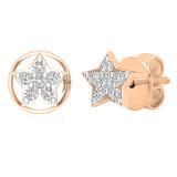 0.05 Carat (ctw) Round White Diamond Ladies Star Push Back Stud Earrings | 18K Rose Gold
