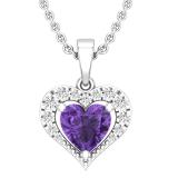 7X7 MM Heart Amethyst & Round White Diamond Ladies Heart Halo Style Love Pendant 10K White Gold