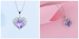7X7 MM Heart Amethyst & Round White Diamond Ladies Heart Halo Style Love Pendant 10K White Gold