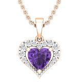 7X7 MM Heart Amethyst & Round White Diamond Ladies Heart Halo Style Love Pendant 18K Rose Gold