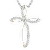 0.25 Carat (ctw) Round White Diamonds Ladies Loop Cross Pendant 1/4 CT | 18K Rose Gold