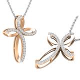 0.25 Carat (ctw) Round White Diamonds Ladies Loop Cross Pendant 1/4 CT | 18K Rose Gold