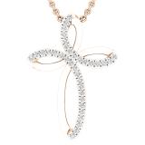 0.25 Carat (ctw) Round White Diamonds Ladies Loop Cross Pendant 1/4 CT | 18K Rose Gold