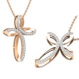 0.25 Carat (ctw) Round White Diamonds Ladies Loop Cross Pendant 1/4 CT | 18K Rose Gold