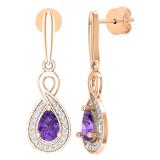 6X4 MM Pear Amethyst & Round White Diamond Infinity Halo Teardrop Earrings for Her | 14K Rose Gold