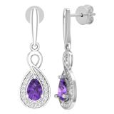 6X4 MM Pear Amethyst & Round White Diamond Infinity Halo Teardrop Earrings for Her | Sterling Silver