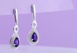 6X4 MM Pear Amethyst & Round White Diamond Infinity Halo Teardrop Earrings for Her | Sterling Silver