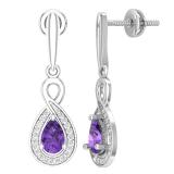 6X4 MM Pear Amethyst & Round White Diamond Infinity Halo Teardrop Earrings for Her | Sterling Silver