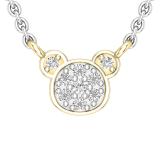 0.10 Carat (ctw) Round White Diamond Teddy Bear Face Pendant for Women with 18 Inch Silver Chain | 10K Yellow Gold