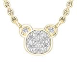 0.10 Carat (ctw) Round White Diamond Teddy Bear Face Pendant for Women with 18 Inch Gold Chain | 14K Yellow Gold