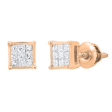 0.30 Carat (ctw) Princess White Diamond Ladies Square Framed Screw Back Stud Earrings | 18K Rose Gold