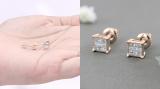 0.30 Carat (ctw) Princess White Diamond Ladies Square Framed Screw Back Stud Earrings | 18K Rose Gold