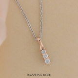 0.15 Carat (ctw) Round Diamond Ladies Linear Three Stone Elegant Journey Pendant, 10K Rose Gold