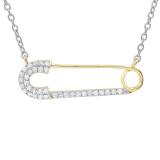 0.20 Carat (ctw) Round White Diamond Horizontal Safety Pin Pendant for Women with 18 Inch Silver Chain | 10K Yellow Gold