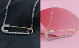 0.20 Carat (ctw) Round White Diamond Horizontal Safety Pin Pendant for Women with 18 Inch Silver Chain | 10K Yellow Gold