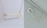 0.20 Carat (ctw) Round White Diamond Horizontal Safety Pin Pendant for Women with 18 Inch Silver Chain | 10K Yellow Gold