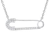 0.20 Carat (ctw) Round White Diamond Horizontal Safety Pin Pendant for Women with 18 Inch Silver Chain | 925 Sterling Silver