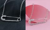 0.20 Carat (ctw) Round White Diamond Horizontal Safety Pin Pendant for Women with 18 Inch Silver Chain | 925 Sterling Silver