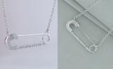 0.20 Carat (ctw) Round White Diamond Horizontal Safety Pin Pendant for Women with 18 Inch Silver Chain | 925 Sterling Silver