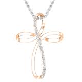 0.10 Carat (ctw) Round Diamond Ladies Silky Infinity Ribbon Cross Pendant 1/10 CT 10K Rose Gold