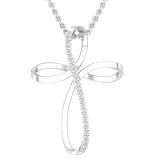 0.10 Carat (ctw) Round Diamond Ladies Silky Infinity Ribbon Cross Pendant 1/10 CT Sterling Silver
