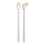 1.35 Carat (ctw) Round White Diamond Ladies Long Linear Bar Drop Earrings | 10K Rose Gold