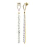 1.35 Carat (ctw) Round White Diamond Ladies Long Linear Bar Drop Earrings | 14K Yellow Gold